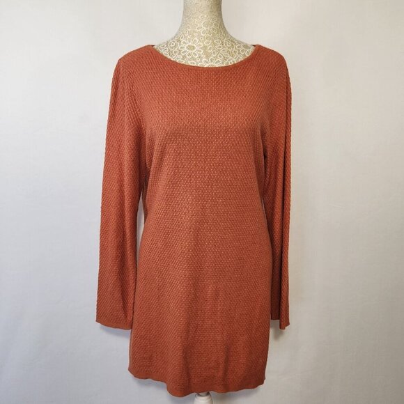 J Jill Women's Size Small Orange Long Sleeve Round Neck Textured Knit Sweater - Picture 1 of 14